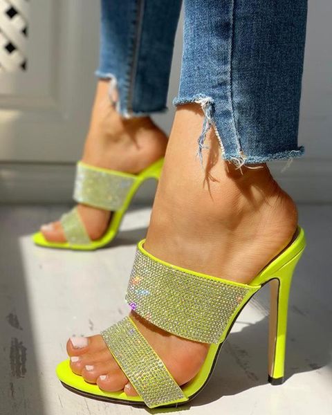 

women rhinestone super high heels crystal slip-on party club shoes female open toe slingback thin heels fish mouth d30, Black