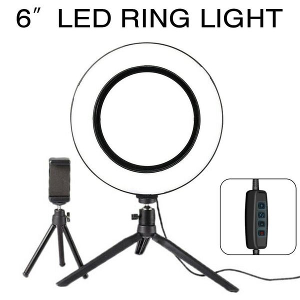 

6 inches ring light desk studio light makeup fillight with 9.6 inch mini tripod phone holder for pgraphy lighting selfie