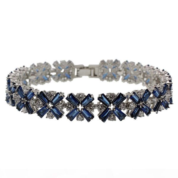 

natural blue sapphire 925 sterling silver links bracelets rhinestone gemstone white z chain 7 inch, Black