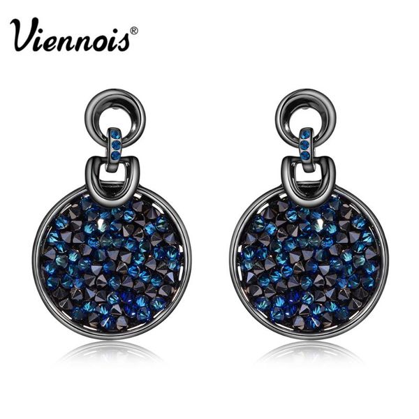 

viennois gun/rose gold color dangle earrings for women with crystals paved round vintage earrings jewelry, Silver