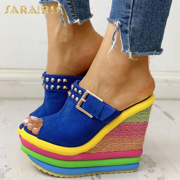 

sarairis colorful ins dropship shoes ladies pump mules slip on wedge high heels platform summer party sandals woman shoes, Black