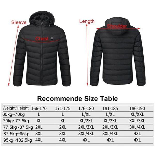 

2020 new men heated jackets outdoor coat usb electric battery long sleeves heating hooded jackets warm winter thermal clothing, Black