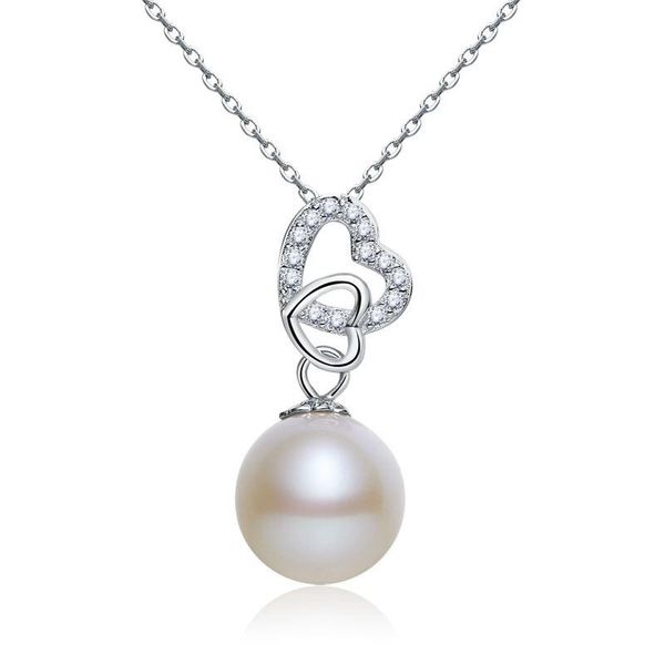 

изысканные женщины подвеска ожерелье (40 - 45 см) регулируемая пресная вода pearl сердца свадебных ожерелья 925 стерлингового серебро, Silver