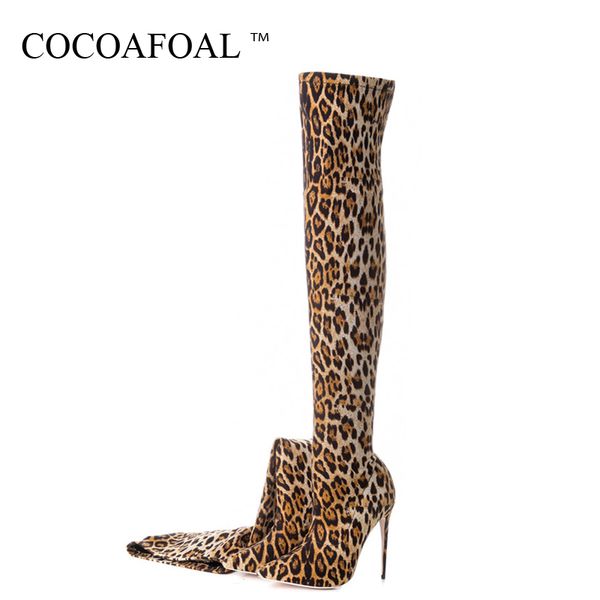 

cocoafoal leopard women's over the knee boots woman high high boots winter plus size fashion over the knee thigh, Black
