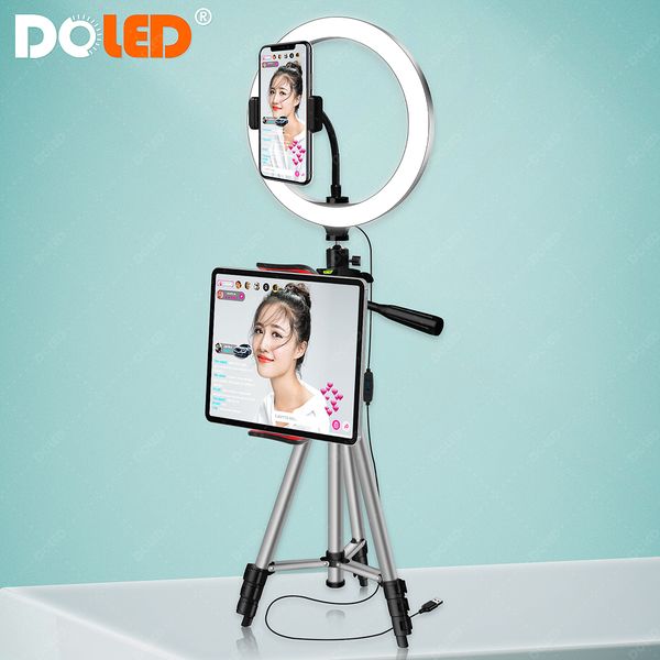 

doled 26cm led ring light with tripod for phone tablet taking selfie video on tiktok youtube p stuido pgraphic lighting lj200904