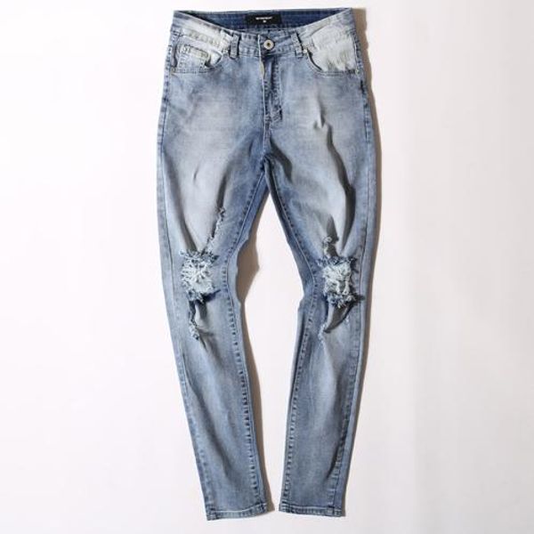 

new men jeans hip hop skinny denim biker joggers fashion street casual pencil pants trousers 3 colors, Blue