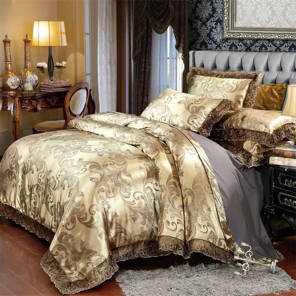 

europe satin jacquard luxury bedding sets  king size lace modal bed sheet 4pcs comforter cover set pillowcase bedclothes
