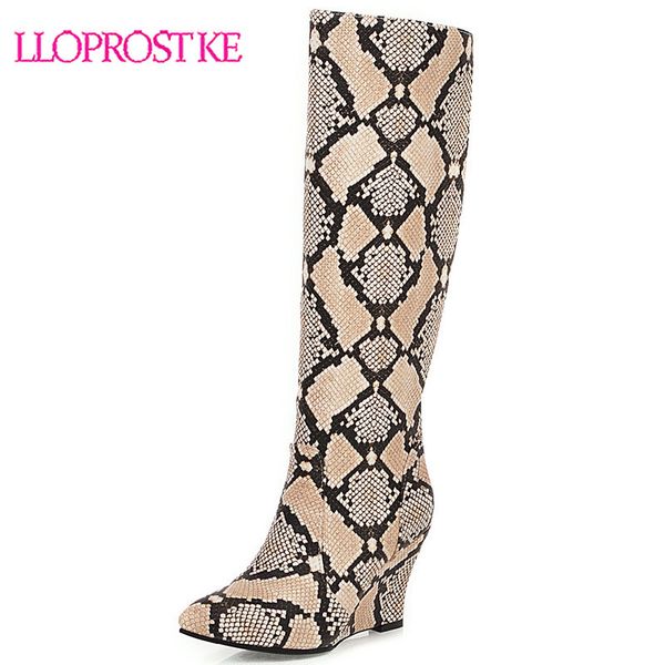 

lloprost ke fashion big size 34-43 mix color pointed toe knee high boots woman shoes zip up wedge heels shoes women boots, Black