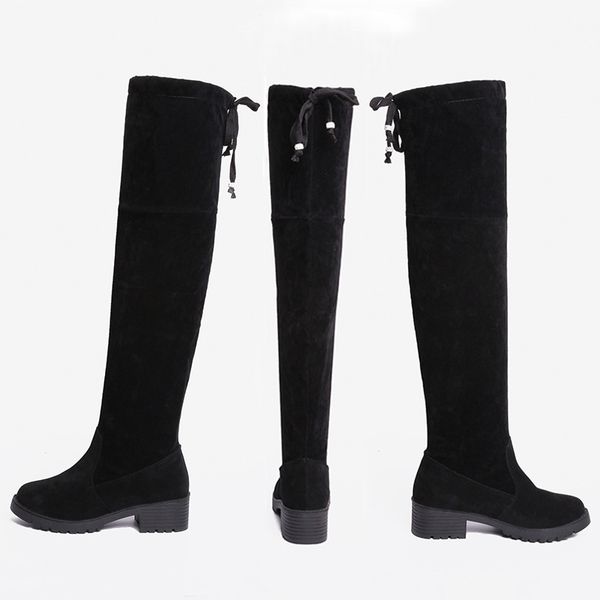 

knee high boots, plush boots, ins net red thin boots, Black