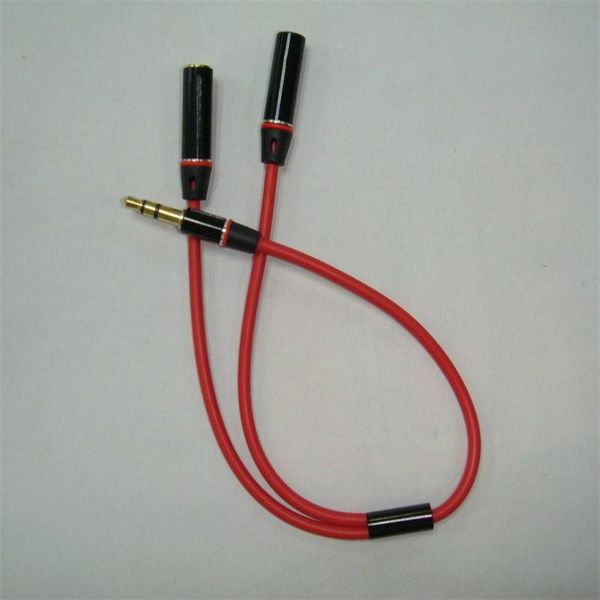 

cgjxswholesale -new 3 .5mm male to 2 female metal branch red audio cable splitter earphone cable adapter