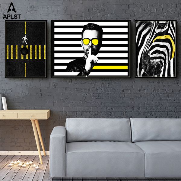 

black and white canvas art zebra cool man prints and poster sidewalk wall mural picture printing for bar home decal decoration