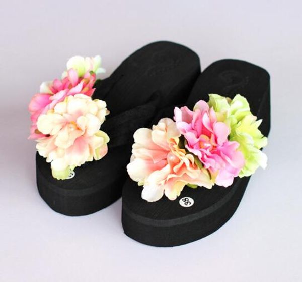 

2020 fashion summer women sandals flip flops korean style women wedge platform sandals bohemian muffin slope with, Black
