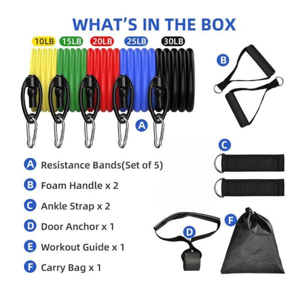 

new 11pcs latex resistance bands crossfit training exercise yoga tubes pull rope rubber expander elastic bands fitness with bag