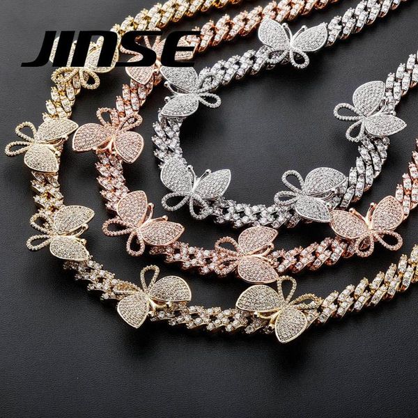 

chokers jinse 2021 hip hop gorgeous iced necklace girl women jewelry rose gold clear cubic zirconia butterfly charm cuban choker necklac, Golden;silver