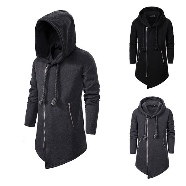 

zipper hoodies men dark eu size -xxl sweatercoat loose coat sweatershirt long sleeve black gray hooded jacket, Black;white