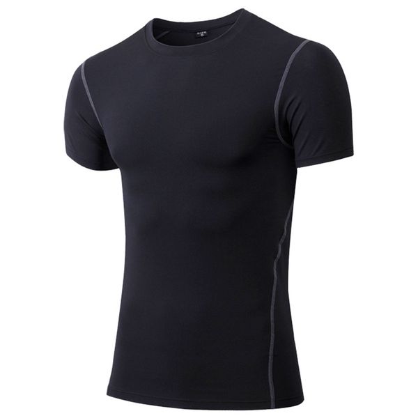 

new running t-shirt quick dry shirt men compression fitness short sleeve sportswear gym cycling yoga bodybuilding sports suit, Black;blue