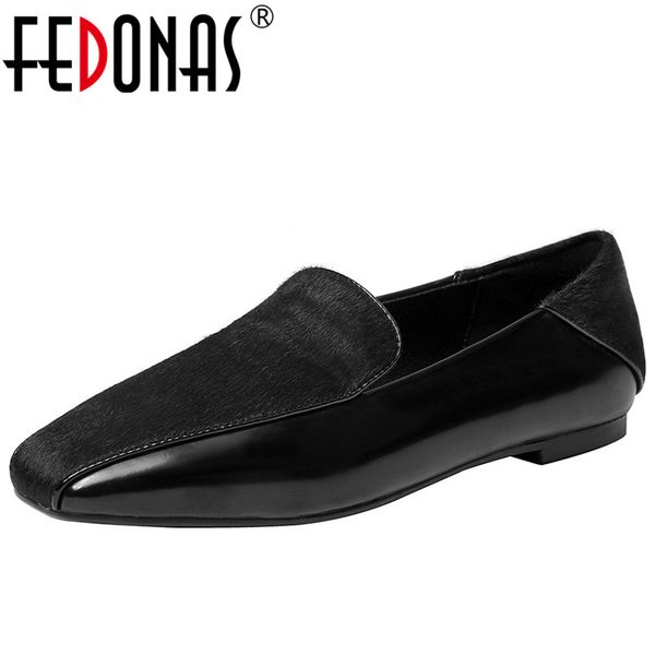 

fedonas fashion flats women shallow spring autumn patent leather basic casual office shoes woman female square toe flats shoes, Black