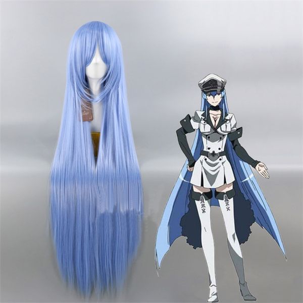 Akame Ga KILL Esdeath Cosplay Perücke 100 cm Blau Langes Glattes Haar311x