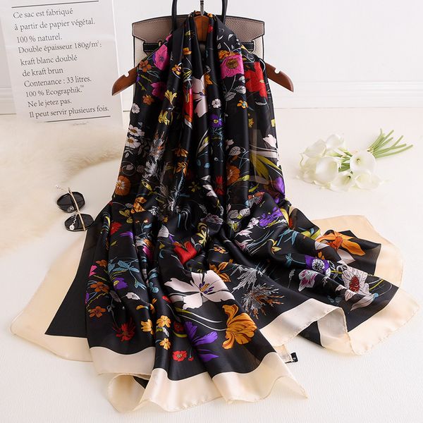 

new 2020 brand silk scarf for women shawls and wraps cachecol beach stoles foulard lady echarpe hijabs bandana scarves, Blue;gray