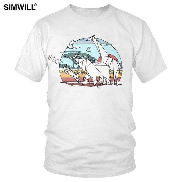 

cool scenic colored geometric african animals tee men's leisure cotton t shirts o-neck short sleeve graphic origami art t-shirt