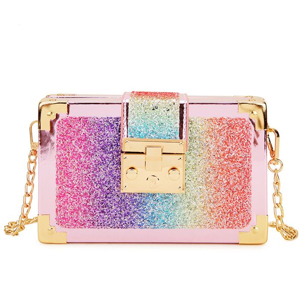 

luxury fashion gradient color sequins box style female party clutch bag shoulder bag chain purse crossbody mini messenger bag
