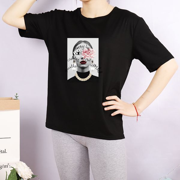 

DIY T-Shirts for Women Fashion Printed Crew Neck Shirts Breathable Casual Women Tops Tee Custom 4 Colors Plus Size M-4XL A709