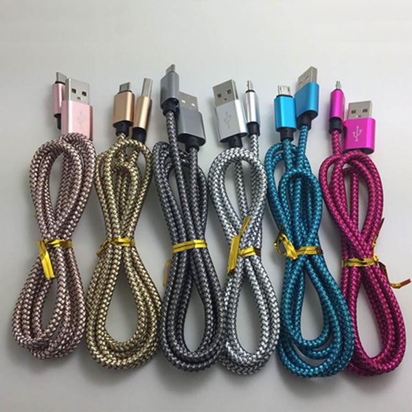 

cgjxs1m 2m metal rope braided micro usb cable data sync fast charging cable cord wire 200pcs /lot dhl