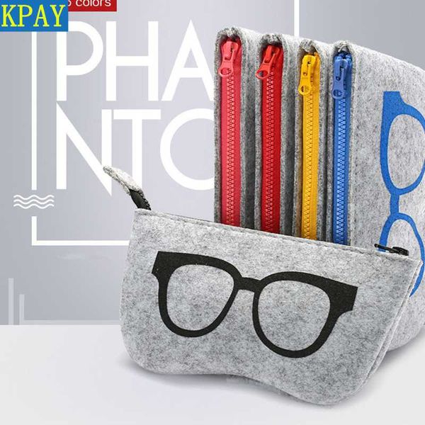 

felt zipper case pouch bag box eye glasses sunglasses storage protector eyewear accessories fun pattern sunglasses storage bag, Silver