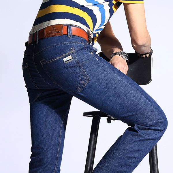 

2020 autumn and winter elastic mid-waist jeans youth high-grade mercerized cotton men's pants business leisure jeans man, Blue