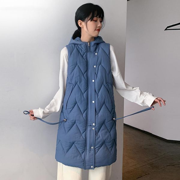 

winter women vest long hooded waistcoat zipper pocket warm thicken sleeveless parka vest for female, Black;brown