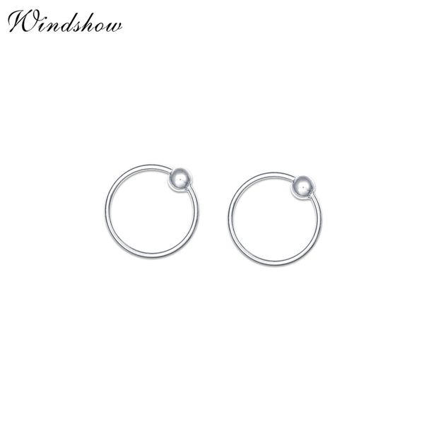 

small round 925 sterling silver bead ball circle huggies hoop earrings for womens piercing body jewelry baby girls kids children, Golden;silver