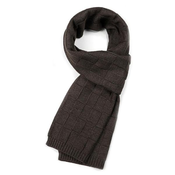 

men classic business knitted long scarf solid color plaid jacquard shawl wraps, Blue;gray