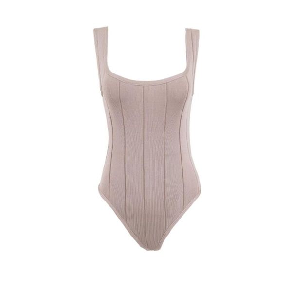 

women's jumpsuits & rompers summer runway trendy solid design nude black elastic tight bandage bodysuit wholesale, Black;white