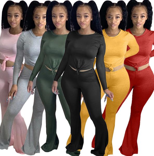 

women two piece outfits bell pants set designer fashion tight long sleeve trousers club t shirt legging matching suits 813, White