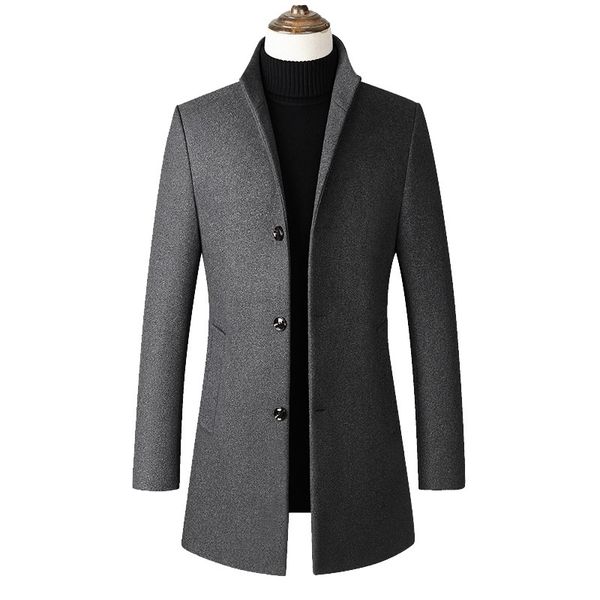 

men's wool & blends 2021 autumn winter blend coat men mid-long single breasted business casual overcoat clothing, Black