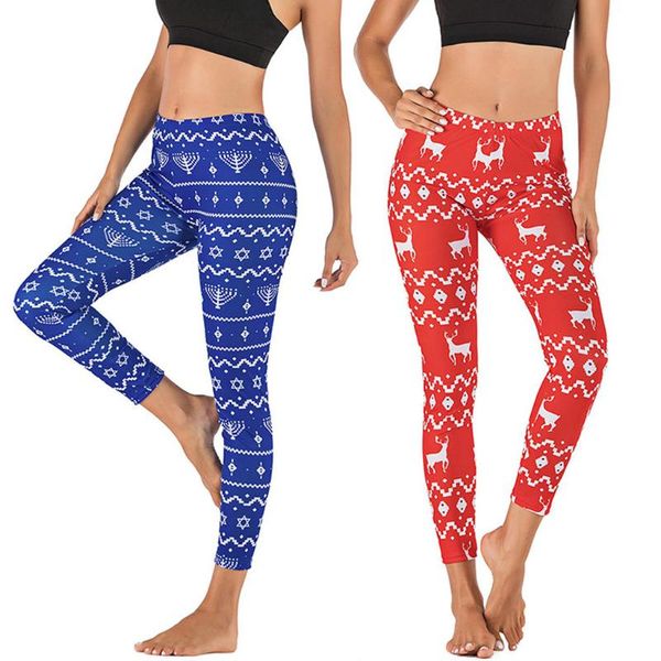 

yoga outfits women high waist fitness breathable leggings fashion female push up christmas deer printing pants workout casual, White;red