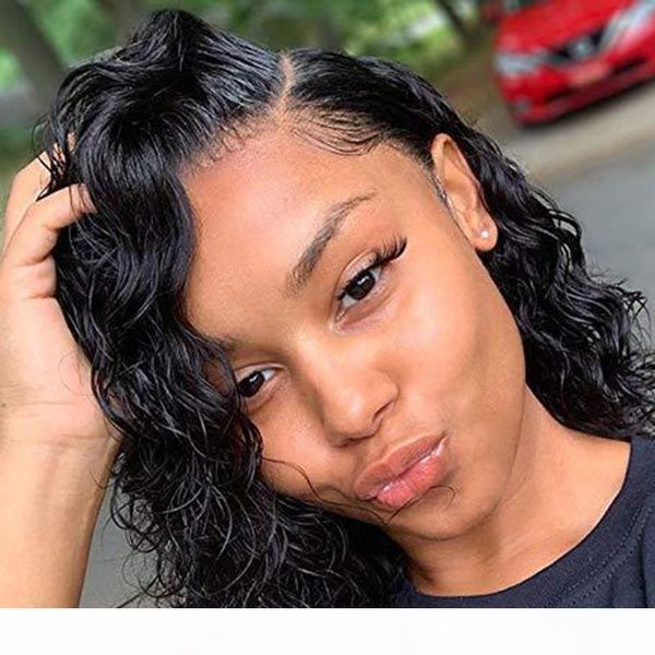 

human wig with fake scalp wet and wavy glueless peruvian virgin fake scalp human hair front lace wigs water wave for black women, Black;brown