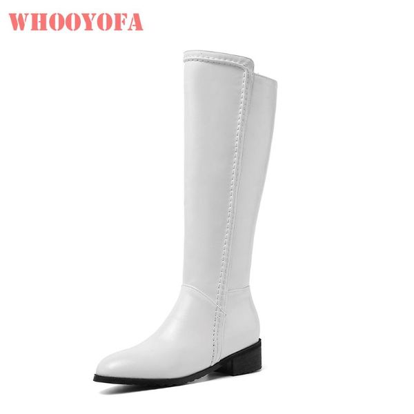

brand new comfortable black white women knee high boots chunky square heels lady shoes wa221 plus big small size 10 32 43