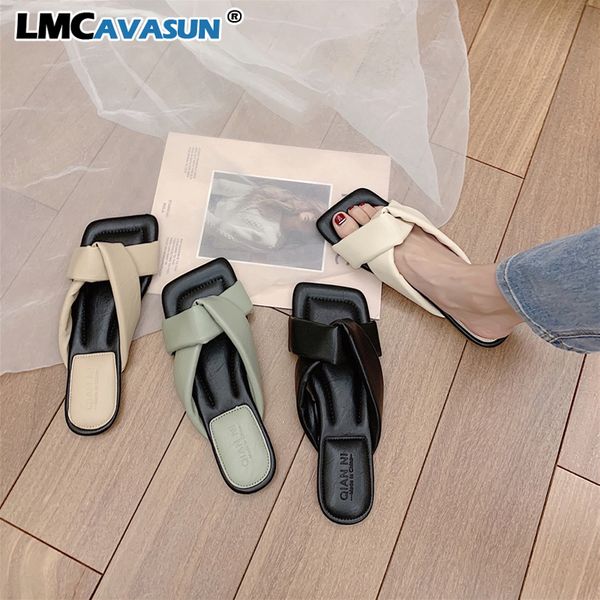 

lmcavasun 2020 summer women slides square head high heel slippers summer slip on thin heels women sandals, Black