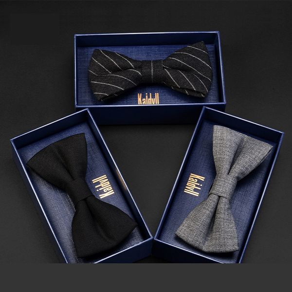 

2020 brand new fashion men's bow ties double fabric wool bowtie banquet wedding bridegroom ceremony butterfly tie with gift box, Black;gray