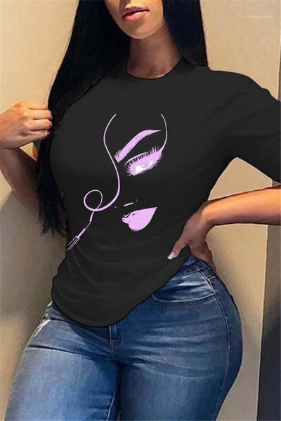 

лето o-образным вырезом с коротким рукавом свободные тройники женщины мода плюс размер вскользь тонкий вершины womens 3d big face tshirts же, White