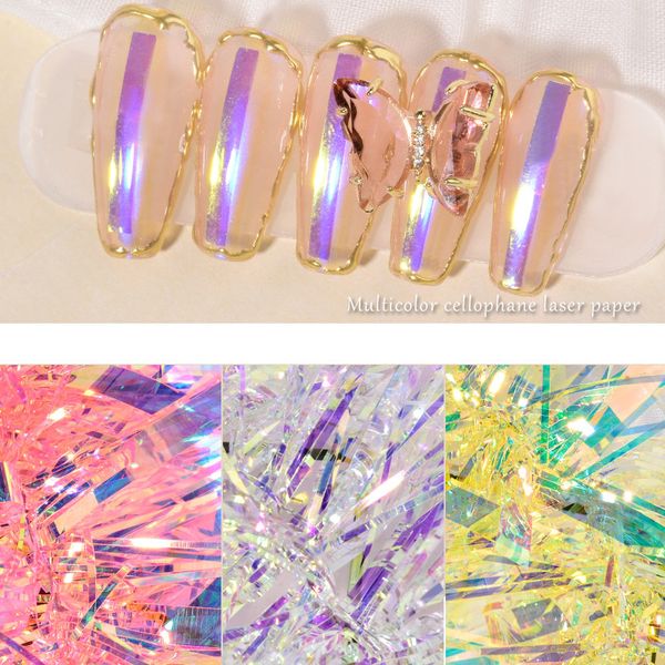 

stickers & decals cellophane nail art aurora colorful laser sticker long mirror irregular decoration, Black