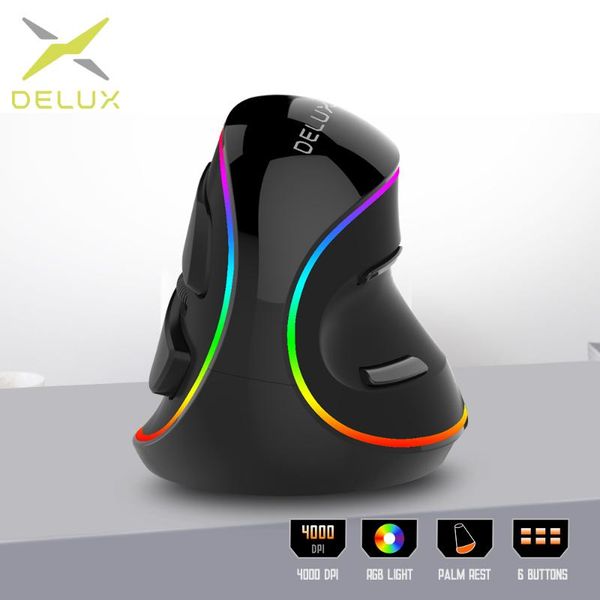 

delux m618plus rgb эргономичная вертикальная мышь 6 кнопки 4000 dpi оптическая компьютерная мышей с removable подставкой для портативных пк