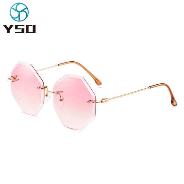

yso 2020 fashion women sun glasses pink rimless decorative mirror shades polarized uv400 protection lady's sunglasses 8035, White;black