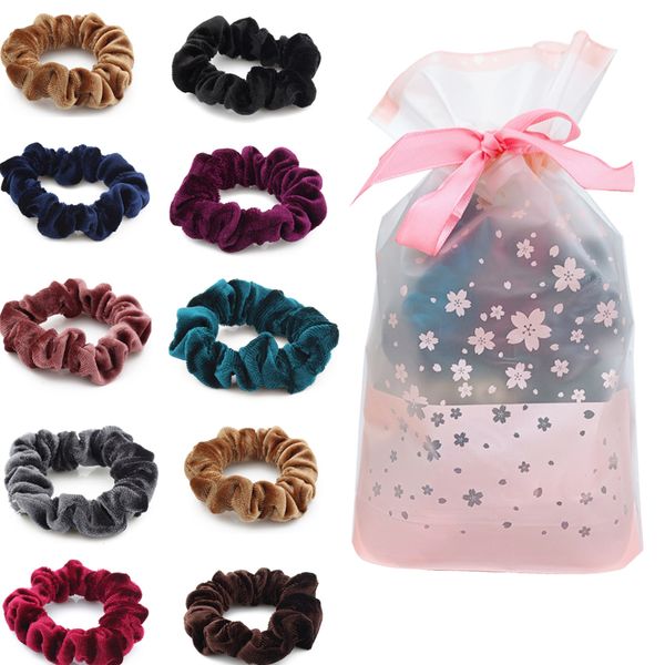 

10pcs elegant velvet elastic hair bands for women solid colour girls ponytail headband scrunchy hair accessories