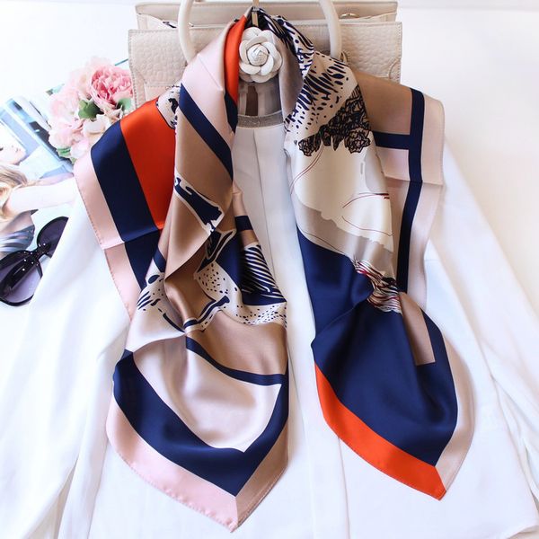 

new satin big square scarf female season wild shawl silk, Blue;gray