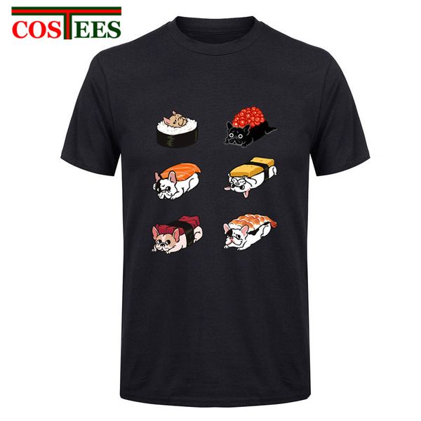 

funny creative frenchie pug sushi design t-shirts fashion animal food printed t shirts women men comic novelty hipster tees