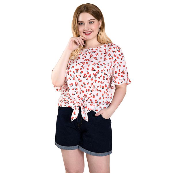 

plus size women's new trumpet sleeves tshirts fat lady's round neck floral print for spring and autumn from xl to 4xl