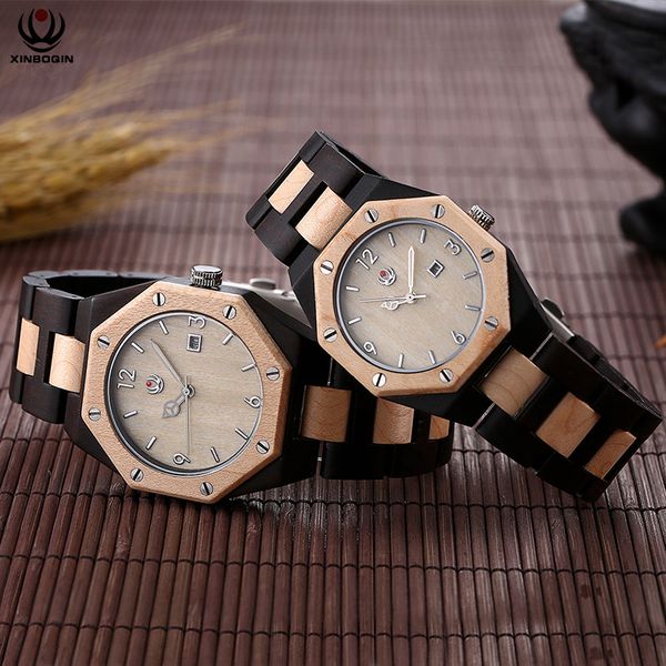 

xinboqin brand couples watches mixed colors wooden lovers quartz watches personalized irregular calendar wrist watch sandalwood, Slivery;brown