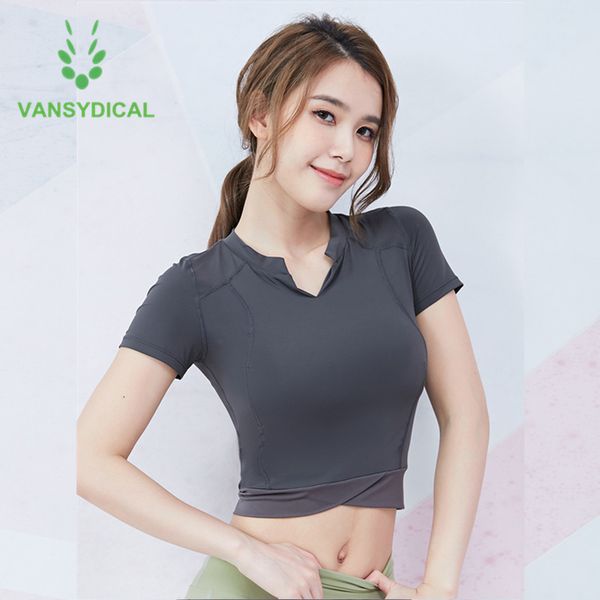 

vansydical sports workout cropped women mesh yoga shirts gym short sleeve activewear fitness training running t-shirts, White;red